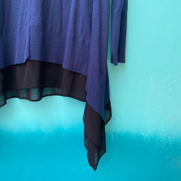 LOGO long soft dark blue sweater w sheer blck trim - Picture 4 of 4